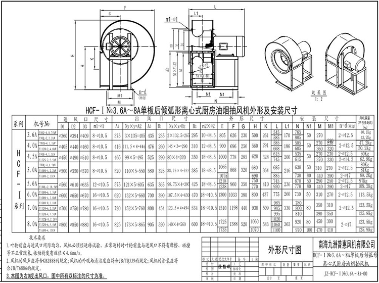 HCF系列离心风机安装示意图